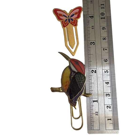 2 vintage bookmarks metal hummingbird butterfly retro - Picture 2 of 3